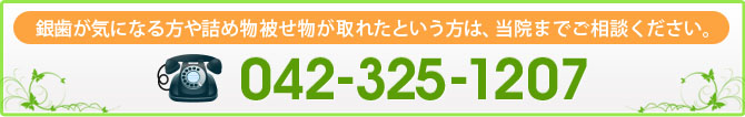 銀歯が気になる方や詰め物被せ物が取れたという方は、当院までご相談ください。
042-325-1207